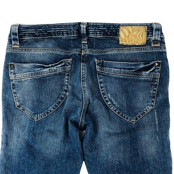 River Island Distressed Skinny‎ Moto Jeans Size 10 / 30 Light Blue Wash Low Rise - Picture 5 of 7